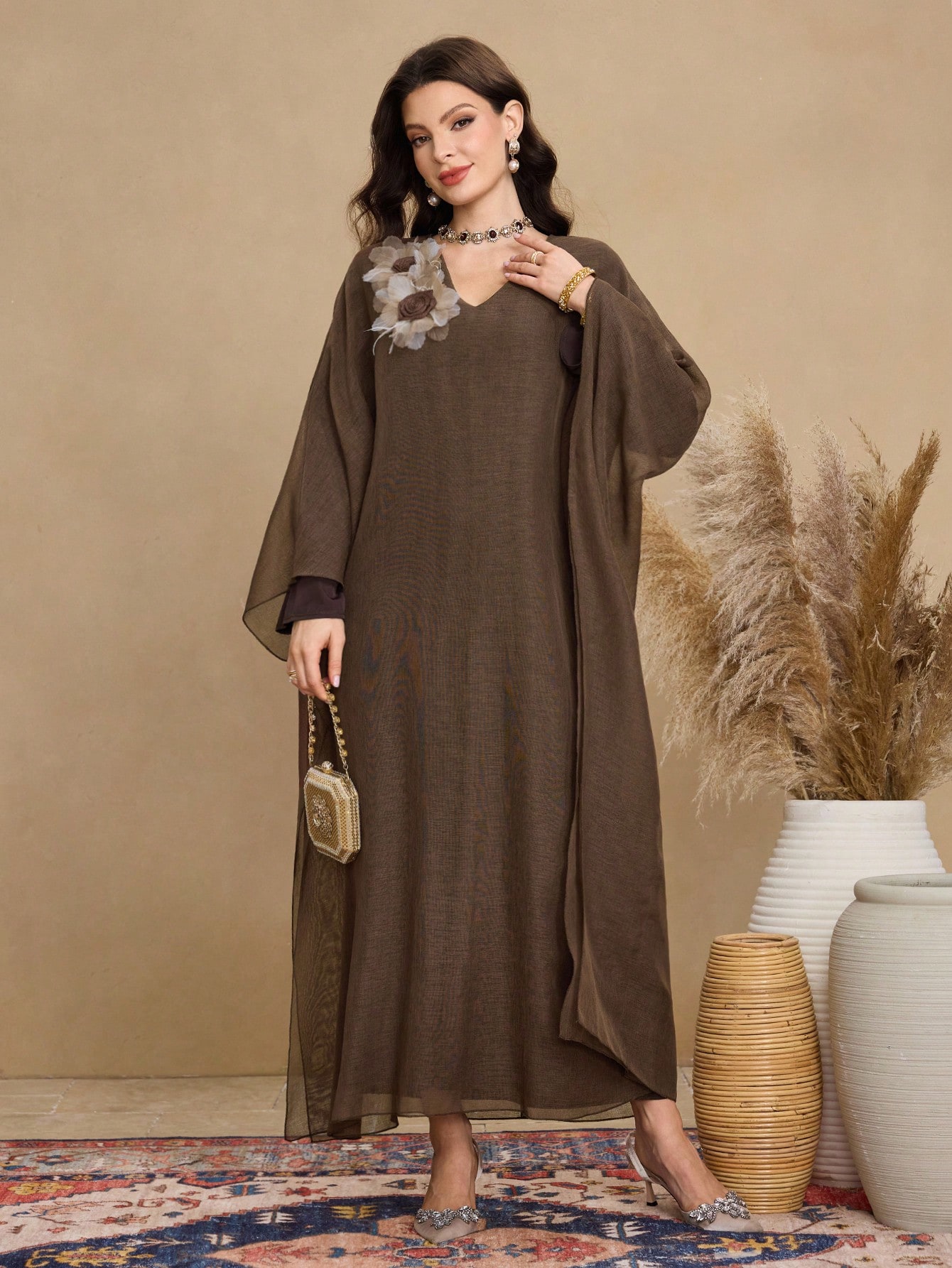 Al Najma جلابيات قفاطين بونشو نسائي من الشيفون مزي...