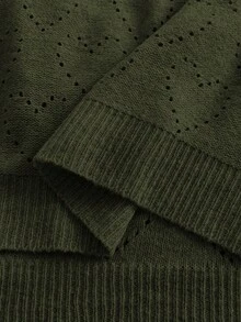 Elenzga Áo len nữ cỡ lớn dáng rộng, khoét lỗ, cổ tròn, vai rớt, chất liệu dệt kim, thích hợp mặc hàng ngày, mùa xuân/thu. - xanh quân đội - Xem 6