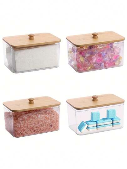 Acrylic Dryer Sheet Holder Container For Laundry Room Dryer Sheet Dispenser Laundry Room Organization Jars With Bamboo Lid For Powder, Dryer Balls, Pods,Scent Boosters, Laundry Room Storage