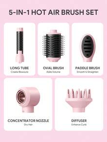 JMMO 5-In-1 Hot Air Styler Set, Hair Dryer Brush, High-Speed Frizz-Free Blow Dryer For Fast Drying, Curling Volumizing Smoothing & Styling, Hair Styler, Straightening Curler, Pink-EU Plug - EU C Type Plug(220-240V) - View 3