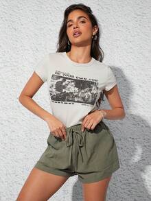 SHEIN EZwear 2 条装纯色松紧腰系带斜口袋短裤