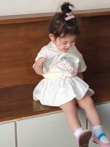 DAZY Toddler Girls' Cartoon Print Round Neck Short Sleeve Top - White - View 4