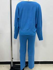 SHEIN Unity 2pcs/Set Women Casual Loose Simple Stylish Sweater For Autumn/Winter - Blue - View 2