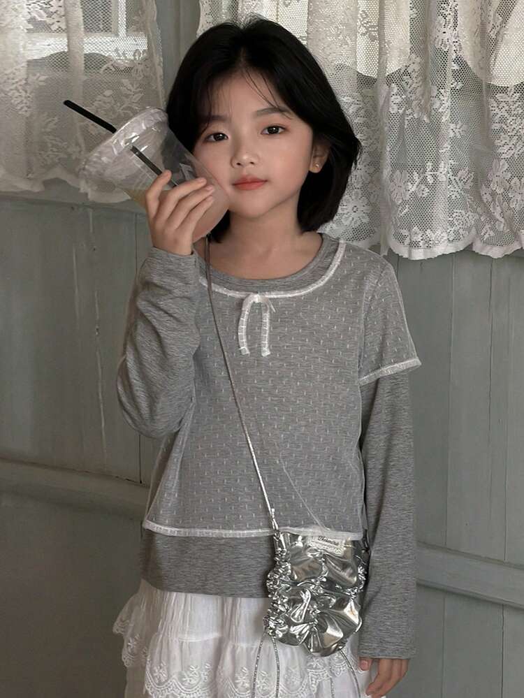 Young Girl Lace Patchwork Long Sleeve T-Shirt
