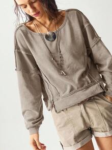 Bohemela Sweatshirt Wanita Lengan Panjang Berkerudung Longgar Model Crop Warna Polos Gaya BOHO Kasual untuk Musim Gugur/Dingin - Aprikot - View 6