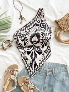 Soleia New Asymmetrical Shoulder Backless Blouse, Suitable For Party, Date, Valentine's Day, Easter, Carnival, Afternoon Tea, Beach Vacation, City Vacation, Bohemian, Boho, Romantic Floral,Carnival - Multicolor - View 3