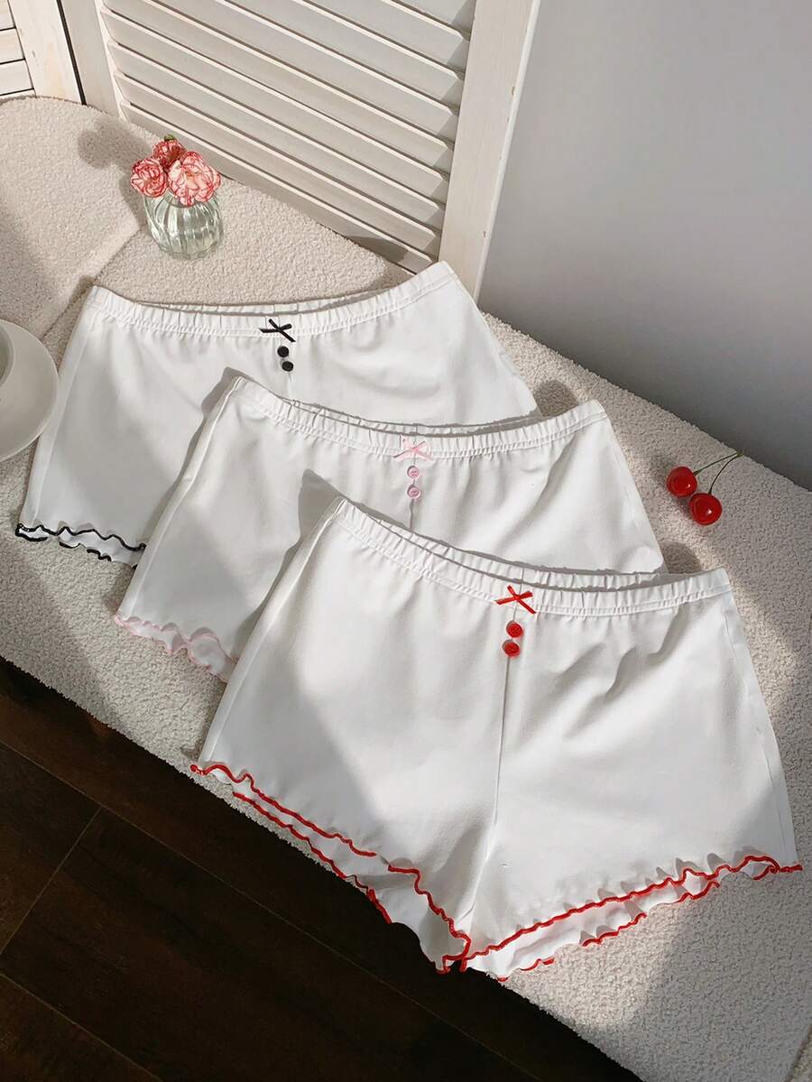 Comfortcana شورت كاجوال للنساء بخصر مطاطي ومزين بفيونكة - أبيض - مشاهدة 1