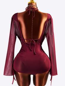 Bonvoyette 纯色比基尼泳衣 - 酒紅色 - 查看 8