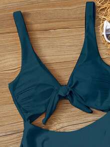 Costavie Áo tắm liền thân không tay màu xanh ngọc lam thanh lịch, cạp cao, dây đeo điều chỉnh được, năm 2026, thích hợp cho mùa xuân/hè. - Màu xanh ngọc - Xem 4