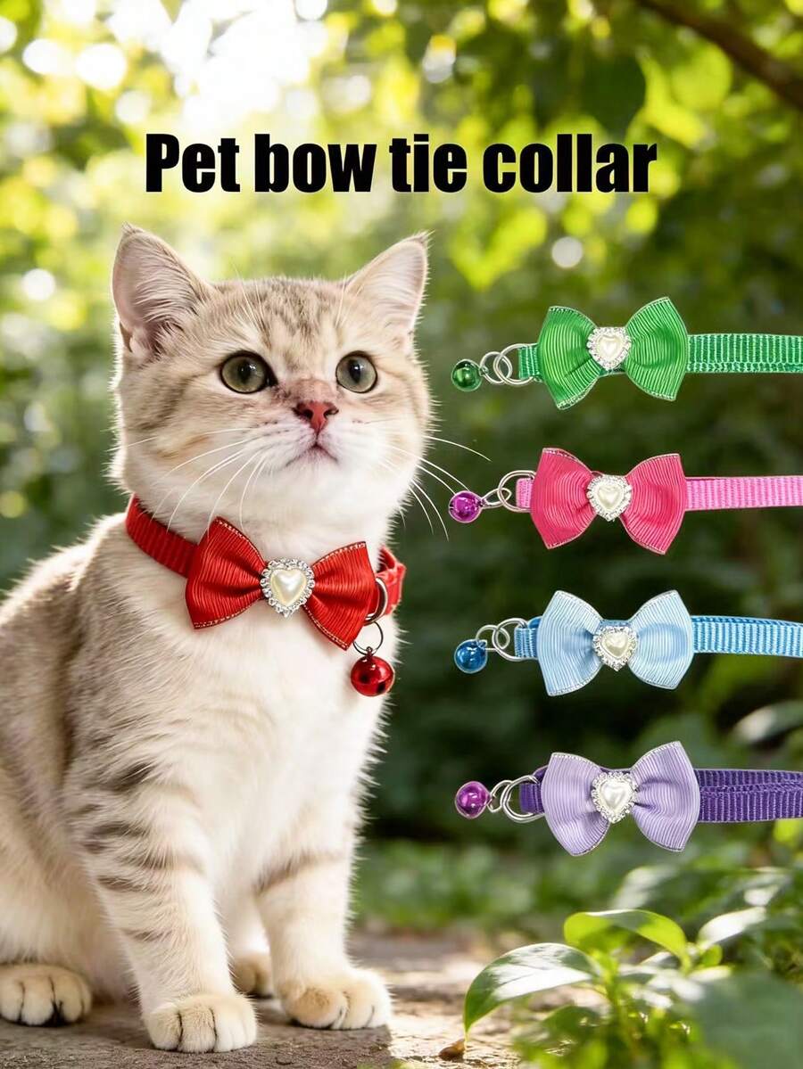 PETSIN 1 Pet Bow Tie Heart Collar Adjustable Neck Circumference Cat Collar Dog Collar Pet Supplies - Multicolor - View 1