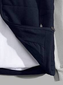 Men High Quality Jersey Sleeves Zip Up Regular Winter Coat - Navy Blue - View 5