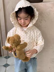 DAZY Toddler Girls' Hooded Polka Dot Spring/Autumn Korean Style Jacket - Apricot - View 4