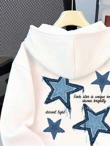 Sudadera con capucha de manga larga, gruesa y con estampado minimalista de estrella de cinco puntas, para niña pequeñas, adecuada para otoño/invierno - blanco - Ver 3