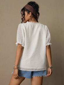 Freevana Plus Size Women V-Neck Contrast Lace Fashionable Chic Casual Blouse Chiffon Top Boho Business Casual Woman White Shirt Valentines Cute Summer Tops - White - View 3