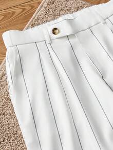 SWAVVY 男士休闲梭织弹力腰竖条纹锥形七分裤，秋季，Old Money - 黑與白 - 查看 3