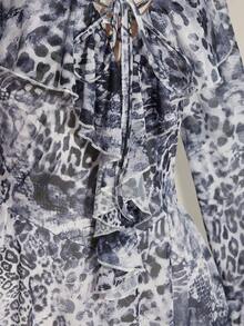 SHEIN ICON 大码女式豹纹网纱V领荷叶边迷你连衣裙，Y2K风格，适合秋季、约会、性感场合，女士秋季连衣裙，优雅女式连衣裙 - 彩色 - 查看 8