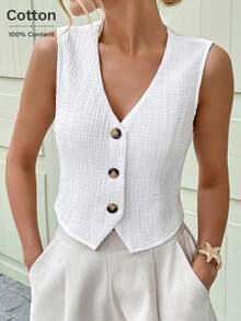 Easowa 女士有机棉白色背心和背心，春季 - 白色 - 查看 3