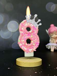 1支粉色皇冠儿童生日蜡烛，0-9数字蜡烛，蛋糕装饰蜡烛，手工闪光蜡烛，派对用品，皇冠主题粉色闪光创意数字0-9蜡烛，适合公主主题女孩派对、生日、婚礼、周年纪念日庆祝活动用品、礼物、毕业典礼 - 彩色 - 查看 13