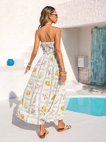 Vivid Eden 女士休闲露背吊带连衣裙，艺术印花图案，适合户外活动、度假和春夏季节穿着。 - 彩色 - 查看 2