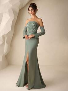 Coutiva Luxury Evening Gown, High-End Formal Dress, Elegant And Sophisticated Lady-Like Style - Mint Green - View 4
