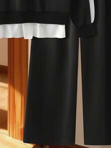 Modelyn Contrast Color Collared Casual 2 Pieces Set - Black and White - View 7