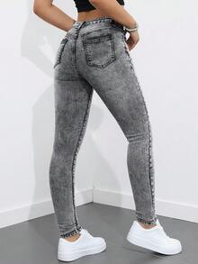 SHEIN ICON Plus Size Women's Solid Color Casual Jeans - Grey - View 2