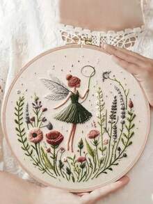 1PC New Winged Girl Embroidery DIY Kit With Manual & English Instructions, Easy For Beginners, Perfect Home Decor Holiday Gift, All-Season Handcrafted Decor - Multicolor - View 3