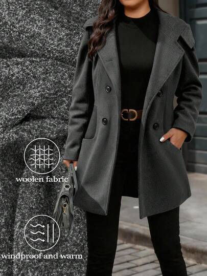 Elenzga 大码女式双排扣长袖连帽大衣