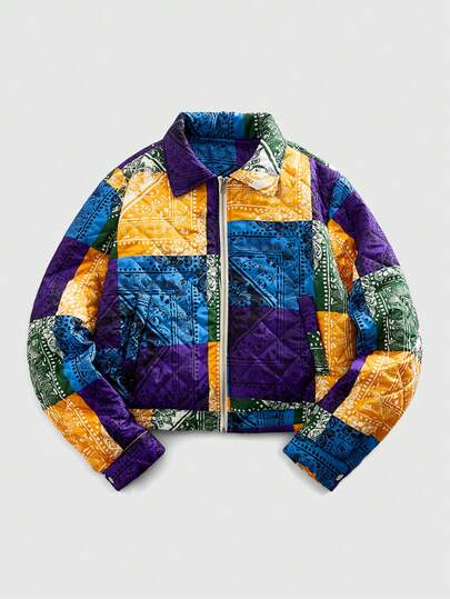 Street Life معطف رجالي فضفاض مزود بسحاب مع طباعة الباييزلي، شتوي