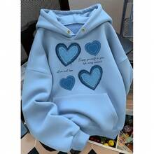 Sudadera Hoodie con estampado de Corazones - Azul - Ver 1