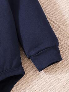 Conjunto De 2 Piezas Para Bebé Niño Con Diseño De Osito Estilo Caballero Para Todas Las Estaciones, Body De Manga Larga Con Cuello Polo Y Estampado De Osito Con Pajarita + Pantalones Largos De Estampado De Pata De Gallo, Conjunto De Moda Para Recién Nacido Niño - Azul Marino - Ver 6