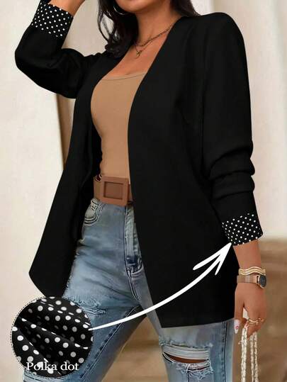 Elenzga 大码女式优雅时尚百搭撞色波点西装外套