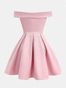 Girlism 少女露肩高腰复古风连衣裙 - 粉色 - 查看 2