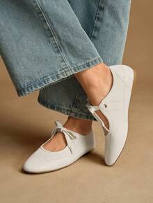 Rosivie Zapatos planos versátiles y casuales con cordones para uso diario de las mujeres - Blanco - Ver 9