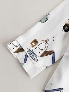 2件套幼儿男童可爱汽车玩具印花长袖上衣和裤子舒适阻燃休闲睡衣