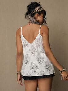 Freevana Große Größen Sommer Lässig einfarbiges Spitzen Trägerhemd - Weiss - Übersicht 5