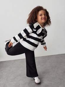 Maija Kids 女童条纹彼得潘领卫衣和裤子休闲套装 - 黑與白 - 查看 4