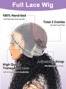 全蕾丝真人发假发，预先拔毛，水波纹，全蕾丝前假发，湿润波浪，可做任何造型，水波纹透明蕾丝前真人发假发，女士款，自然黑色 - Natural Black - 查看 8