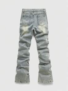 ROMWE MEN Quần jean denim nam casual, chất liệu denim mài, đính đá lấp lánh. - Màu xanh lam - Xem 3