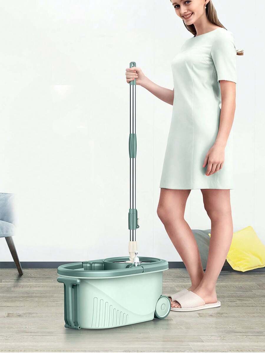 Mop Bucket With 360 ° Rotating Mop System - Includes Ultra-Fine Fiber Mop Heads, Adjustable Handle, Plastic Structure, Perfect For Bathroom, Kitchen, And Store Floor Cleaning, Mop Bucket | Ergonomic Handle | Plastic, Bathroom Mop Bucket - Multicolor - View 1