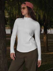 SHEIN In My Nature 女士户外休闲拉链长袖卫衣 - 白色 - 查看 8