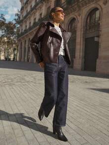 Maija Áo khoác da ngắn màu nâu cổ ve lật hai hàng cúc, phong cách đô thị hiện đại, giản dị, đa năng, thời trang nữ. Áo khoác da nữ màu nâu, áo khoác nữ, áo khoác nâu cho nữ, áo khoác mùa thu, Halloween, ngày Quốc khánh Ả Rập Xê Út, tiệc tùng màu nâu mùa thu cho nữ, áo khoác nâu mùa đông cho nữ. - màu nâu - Xem 7