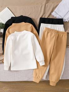 SHEIN 两件套女童舒适保暖可爱猫咪印花长袖睡衣套装，包含上衣和裤子，柔软保暖，适合秋冬季穿着。 - 彩色 - 查看 2