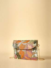 Travachic 亮片刺绣花卉信封包，女士时尚亮片拼布手拿包，派对晚宴包，随机剪裁，适合女性，适合派对、婚礼、舞会，非常适合派对、婚礼、舞会晚宴/宴会，搭配节日派对礼服、晚礼服和亮片礼服。 - 棕色 - 查看 3