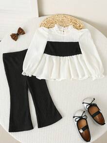 Baby Girl Cute Solid Red Graphic Long Sleeve Shirt Set, Suitable For New Year, Valentine's Day, Wedding, Party Occasions, Spring/Autumn/Winter 2pcs Set Baby Girl Winter Clothes Baby Girls Sets Two Pieces Winter Outfits Baby Girl Stylish Fall Clothes Girl Clothes Sets - Red and White - View 2