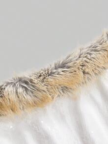 ROMWE Avant Y2K 亮片拼接人造毛领不对称肩部迷你连衣裙（女款） - 白色 - 查看 3