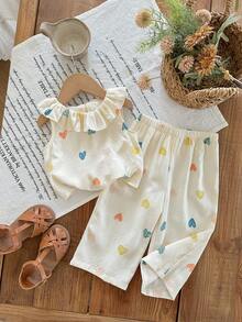 This 2 Pieces Cute Baby Girl Woven Floral Ruffle Top And Loose-Fitting Trousers Set Is Suitable For Birthday Parties, Evening Parties, Performances, Weddings, Baptisms, School Ceremonies, School Trips, And Spring/Summer.
