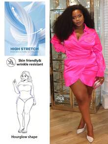 Hourglow Ceceforeign_ Women's Plus Size Wrapped Knot Design Dress, For Hourglass Body Shape - Hot Pink - View 1