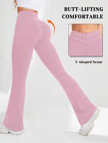 SHEIN Velisys 女士V字形瑜伽紧身裤，喇叭裤腿，高腰修身瑜伽裤，阔腿瑜伽裤，弹力工作裤，适合运动、跑步、骑行、瑜伽、匹克球等休闲场合。 - 彩色 - 查看 4