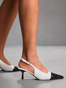 CUCCOO SZL Minimalist Pointed Toe Women Pumps For Office And Commute - Black and White - View 9